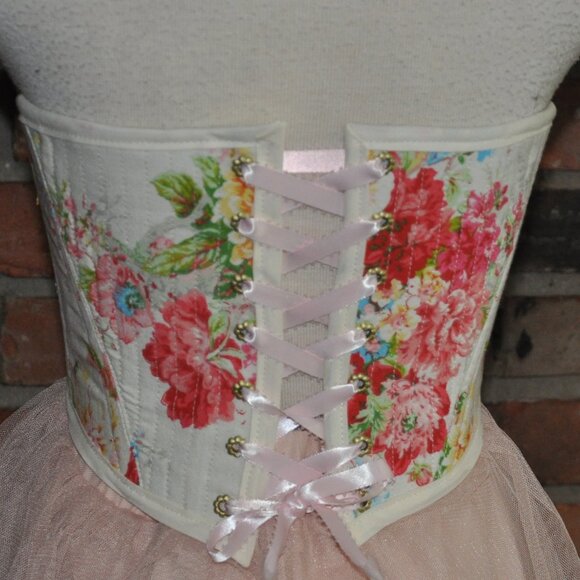 New Reversible Back & Front Lace-up Corset Belt, Floral & Upcycled Velvet XS - Picture 3 of 10